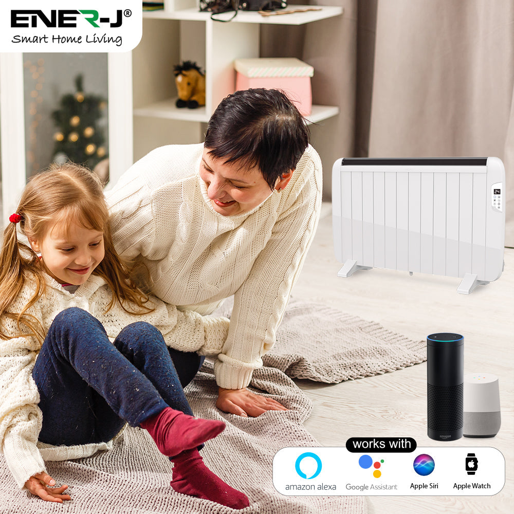 Ener-J 2000W Smart WiFi Electric Radiator – Energy Efficient Wall Mounted Heater with Alexa & Google Voice Control - Black