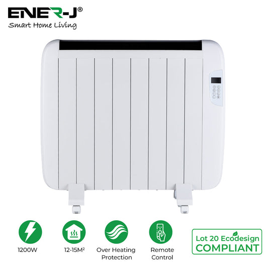 Shopify Product Title: Ener-J 1200W Smart WiFi Electric Radiator Heater, 72cm, Ultra-Slim 5.5cm Profile, Wall Mounted or Freestanding, Alexa & Google Home