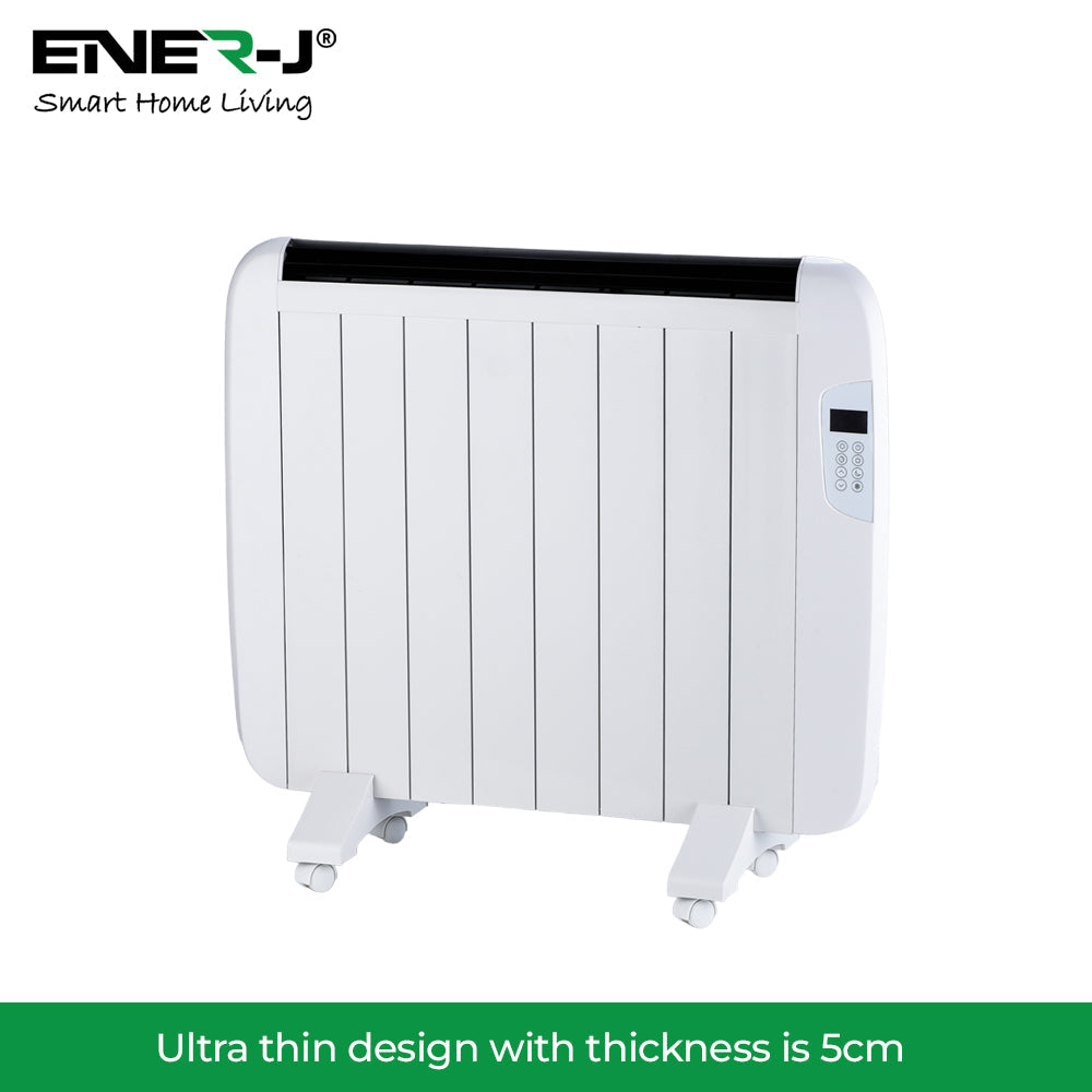 Shopify Product Title: Ener-J 1200W Smart WiFi Electric Radiator Heater, 72cm, Ultra-Slim 5.5cm Profile, Wall Mounted or Freestanding, Alexa & Google Home