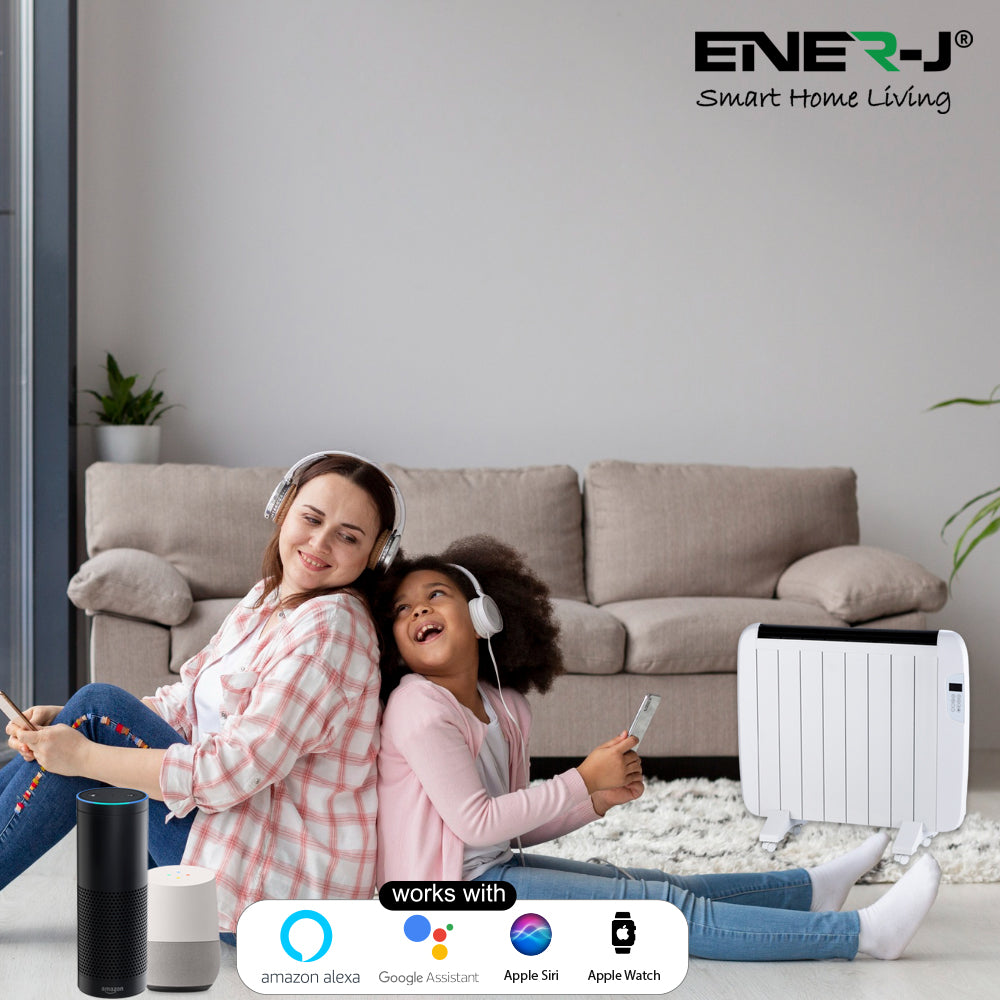 Shopify Product Title: Ener-J 1200W Smart WiFi Electric Radiator Heater, 72cm, Ultra-Slim 5.5cm Profile, Wall Mounted or Freestanding, Alexa & Google Home