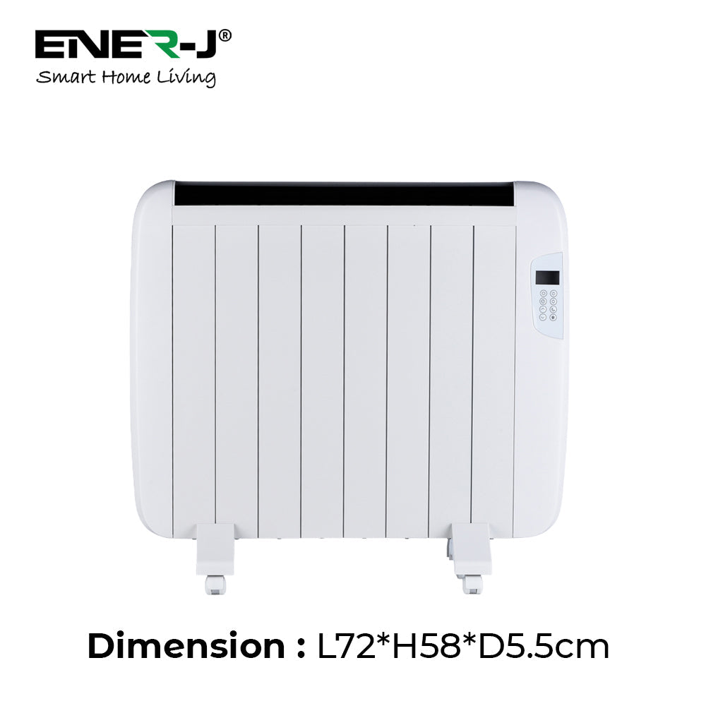 Shopify Product Title: Ener-J 1200W Smart WiFi Electric Radiator Heater, 72cm, Ultra-Slim 5.5cm Profile, Wall Mounted or Freestanding, Alexa & Google Home