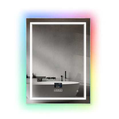 LED Bathroom Mirror with Bluetooth Speaker & RGB Border, CCT Lighting, Anti-Fog, Touch Control, IP44 Waterproof, Concealed Heated Demister Smart Rectangular Shape Vanity Mirror for Makeup
