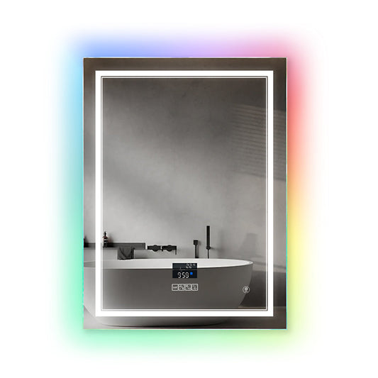 LED Bathroom Mirror with Bluetooth Speaker & RGB Border, CCT Lighting, Anti-Fog, Touch Control, IP44 Waterproof, Concealed Heated Demister Smart Rectangular Shape Vanity Mirror for Makeup