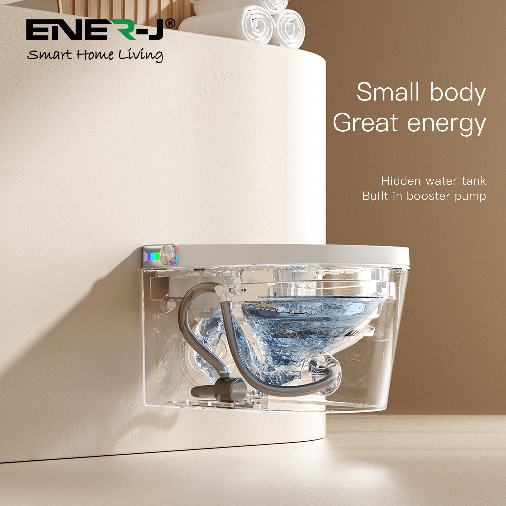 Ener-J Hygiene Pro Wall-Mounted Smart Toilet, Built-In Tank, UV Sterilisation, Auto-Lid & Heated Bidet