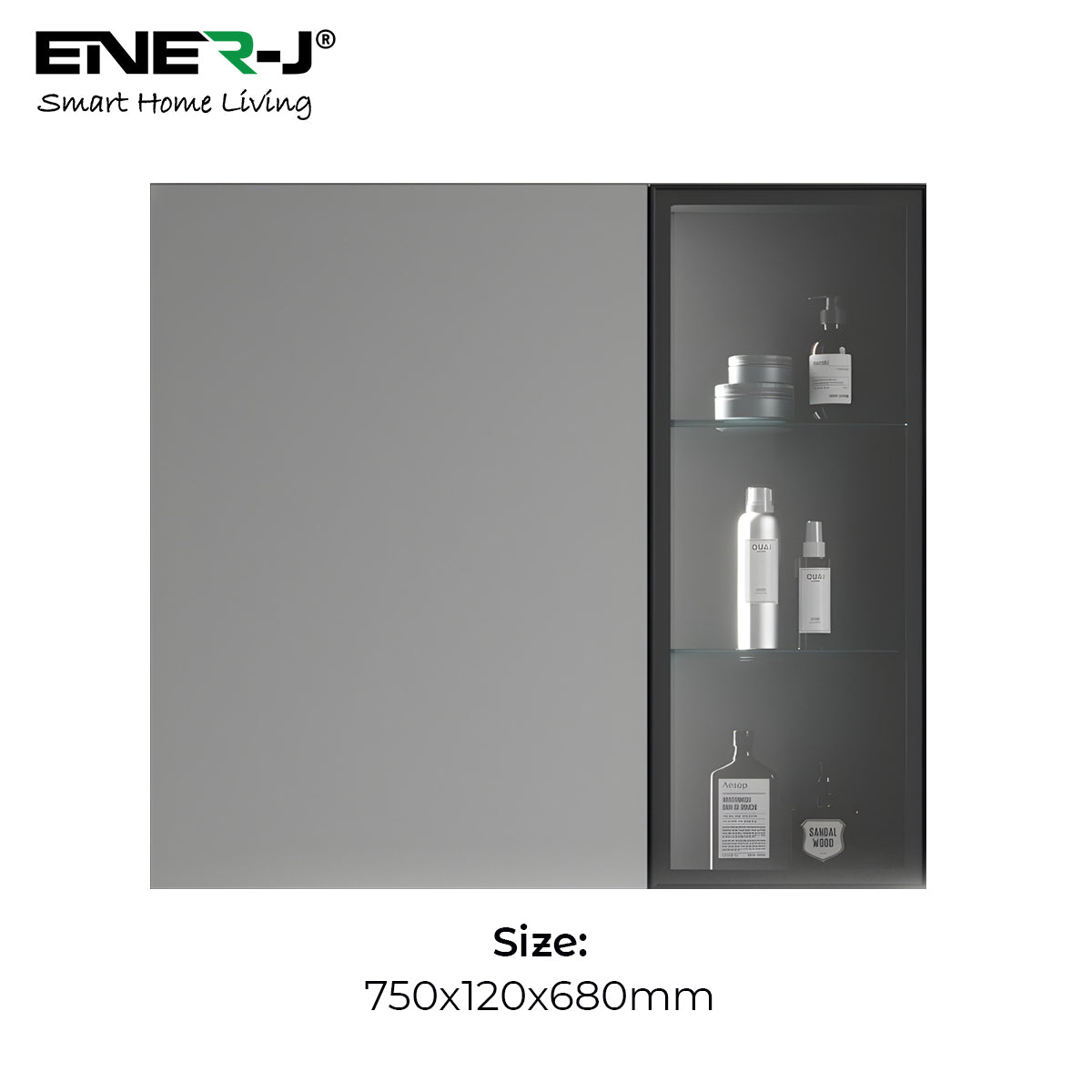 Black Aluminum LED Mirror Cabinet - Sleek Rectangular Design, 75x68 cm