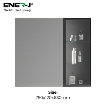 Black Aluminum LED Mirror Cabinet - Sleek Rectangular Design, 75x68 cm