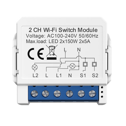 Smart WiFi Light 2CH Switch Module, Convert Any Existing Non-Dimmable Switch to Smart Control via App & Voice, Compatible with Alexa & Google Assistant