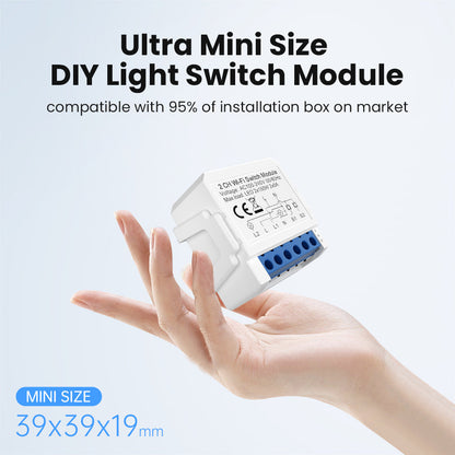 Smart WiFi Light 2CH Switch Module, Convert Any Existing Non-Dimmable Switch to Smart Control via App & Voice, Compatible with Alexa & Google Assistant