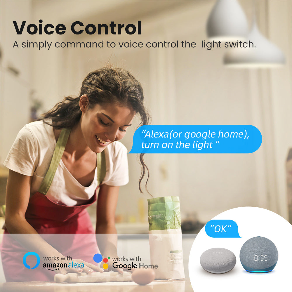 Smart WiFi Light 2CH Switch Module, Convert Any Existing Non-Dimmable Switch to Smart Control via App & Voice, Compatible with Alexa & Google Assistant