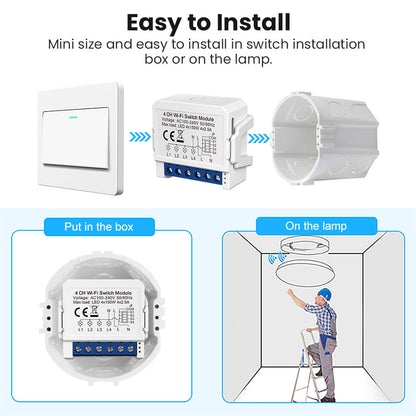 Smart WiFi Light 2CH Switch Module, Convert Any Existing Non-Dimmable Switch to Smart Control via App & Voice, Compatible with Alexa & Google Assistant