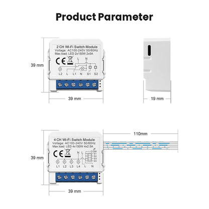 Smart WiFi Light 2CH Switch Module, Convert Any Existing Non-Dimmable Switch to Smart Control via App & Voice, Compatible with Alexa & Google Assistant
