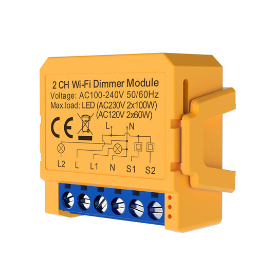 ENER-J Smart WiFi 2 Gang Dimmable Switch Module, Ultra-Mini, 100% LED Dimmer with App & Voice Control, Dual-Way Upgrade, Smart Life/Tuya Compatible