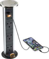 IP54 3G pop-up socket with dual USB charger A+C (FASTCHARGE) - Brushed chrome Cap MLA
