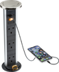 IP54 3G pop-up socket with dual USB charger A+C (FASTCHARGE) - Brushed chrome Cap MLA