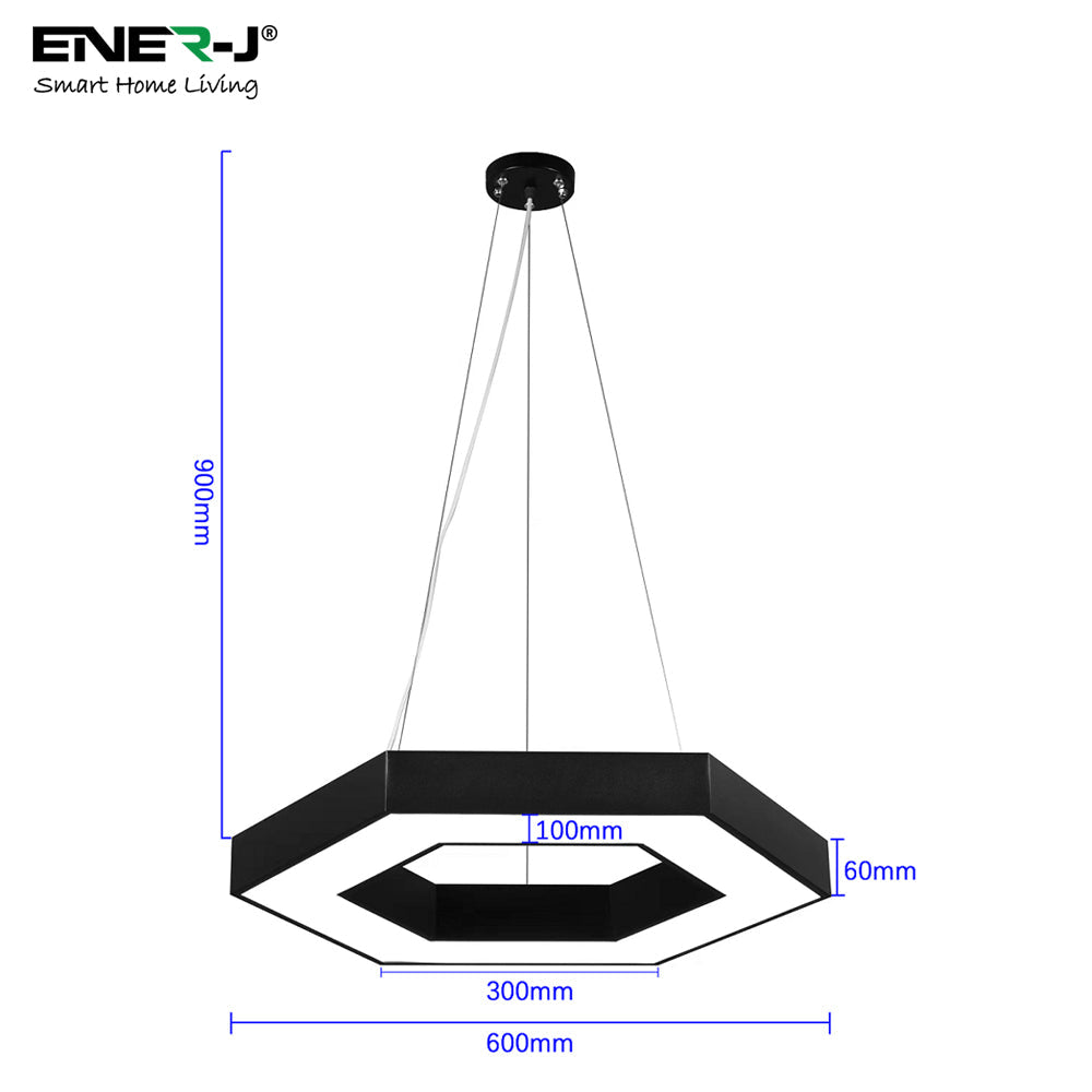 Hollow Hexagon Pendant Lights D600*100*60mm 25W 6500K 45lm/W Black Color, Installation way:Ceiling and Hanging