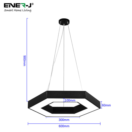 Hollow Hexagon Pendant Lights D600*100*60mm 25W 6500K 45lm/W Black Color, Installation way:Ceiling and Hanging