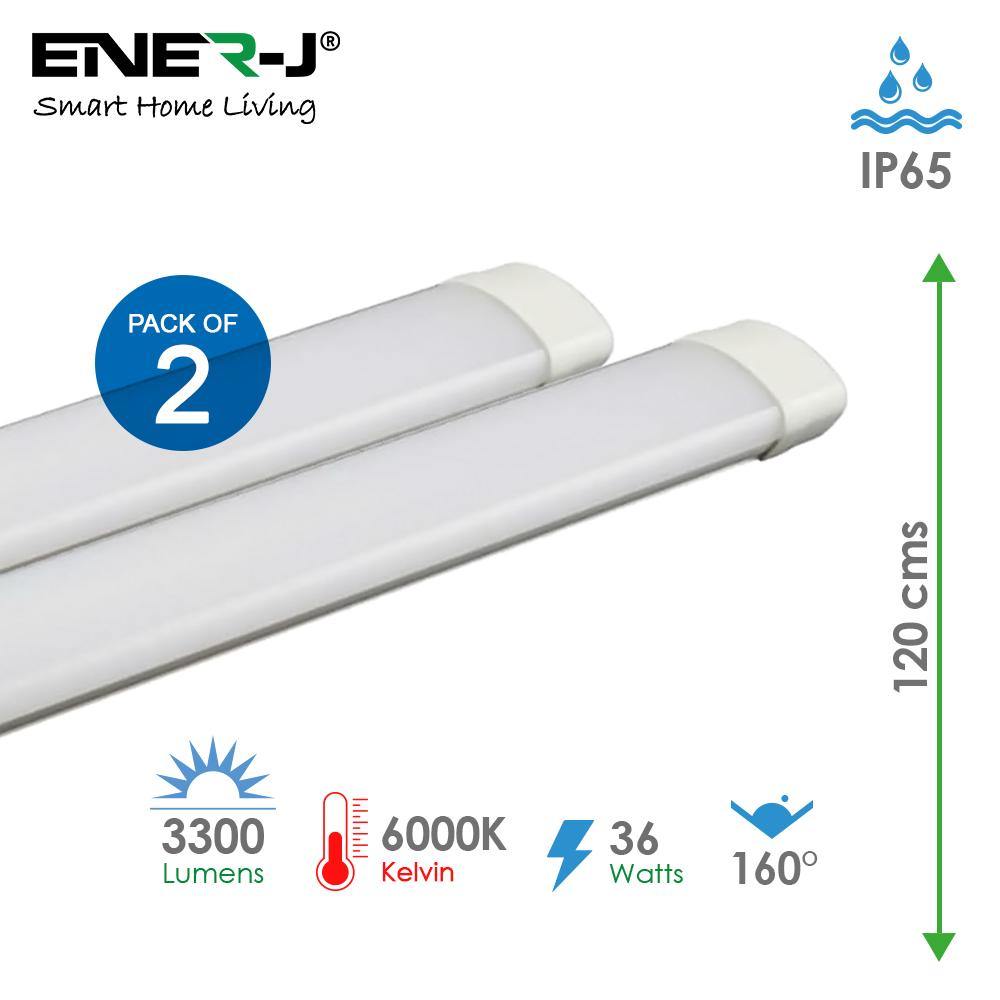 Pack of 2 36W LED Triproof Batten Tube Lights, 120cms, 6000K, IP65 Waterproof, No UV and IR Radiation, Super Bright Tube Light for Kitchen, Living Room, Bathroom, Office, etc.
