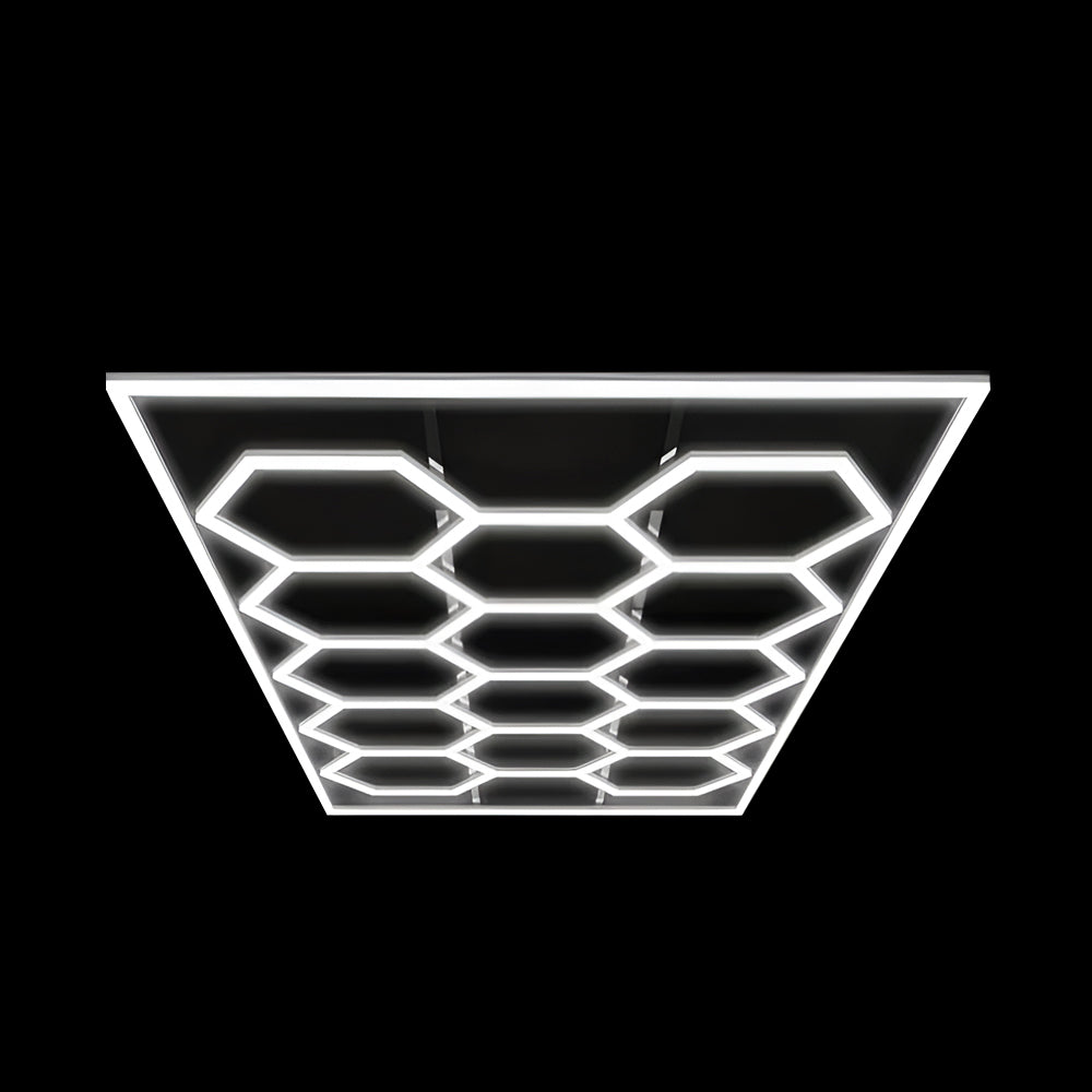 Ener-J 255W Hexagon RGBIC LED Garage Ceiling Light, 14 Hexagon Frame Design, Remote Control Showroom Kit