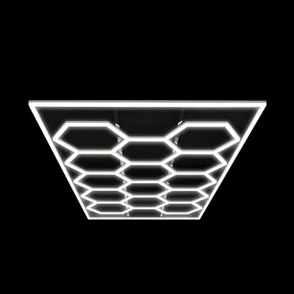 Ener-J 255W Hexagon RGBIC LED Garage Ceiling Light, 14 Hexagon Frame Design, Remote Control Showroom Kit