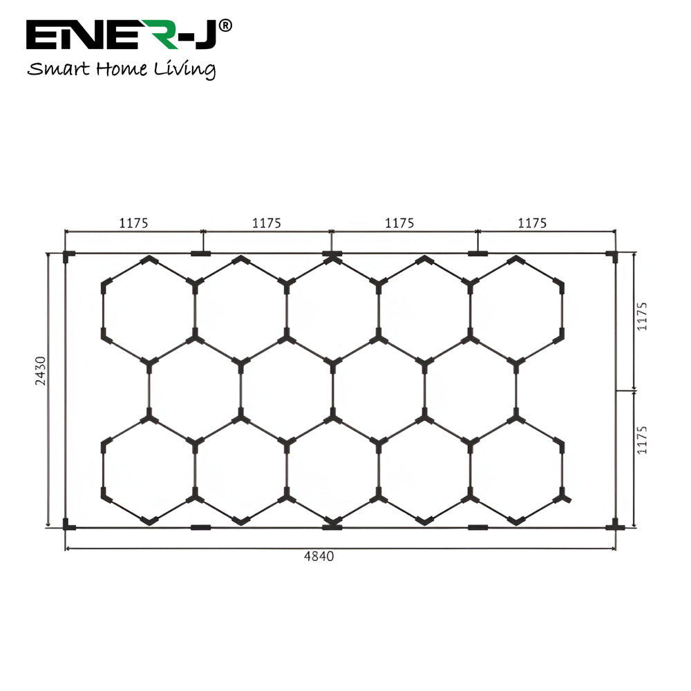 Ener-J 255W Hexagon RGBIC LED Garage Ceiling Light, 14 Hexagon Frame Design, Remote Control Showroom Kit
