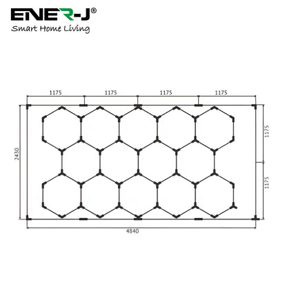 Ener-J 255W Hexagon RGBIC LED Garage Ceiling Light, 14 Hexagon Frame Design, Remote Control Showroom Kit