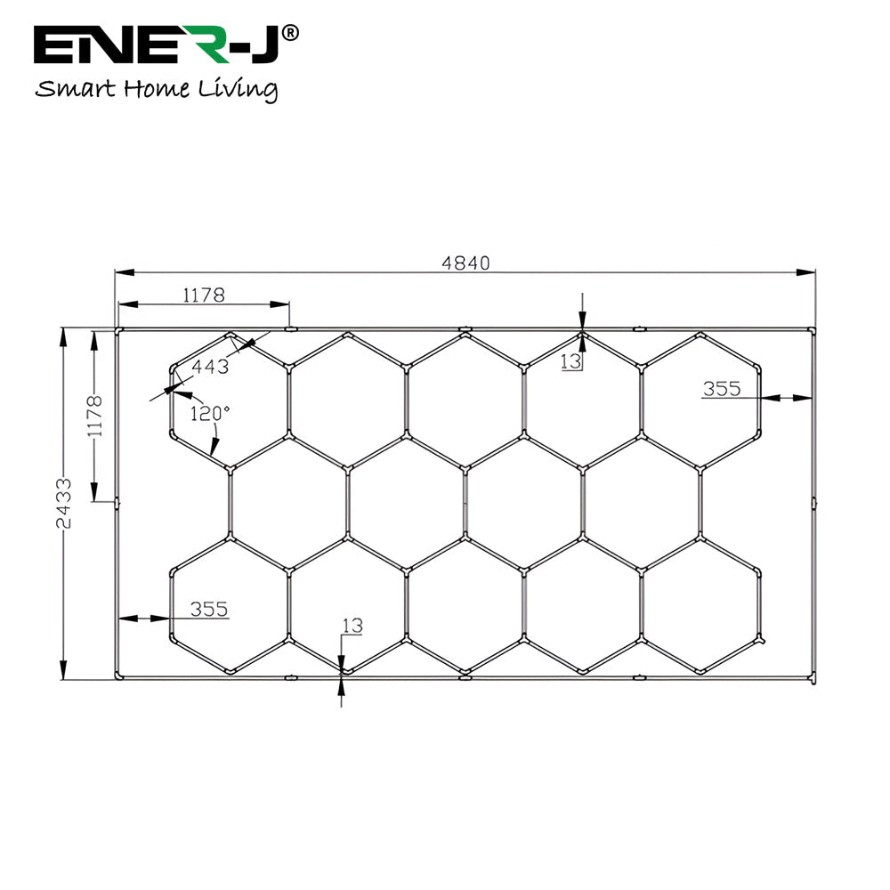 Ener-J 600W Hexagon LED Garage Ceiling Light, 69 T5 Tubes, 6500K Daylight, Modular Showroom Lighting System