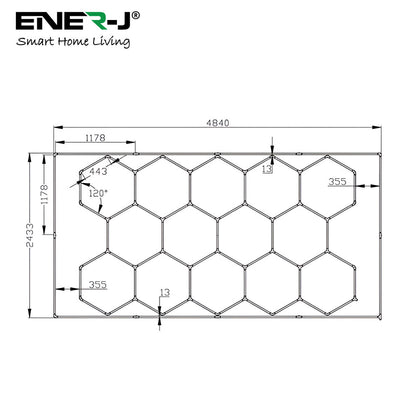 Ener-J 600W Hexagon LED Garage Ceiling Light, 69 T5 Tubes, 6500K Daylight, Modular Showroom Lighting System