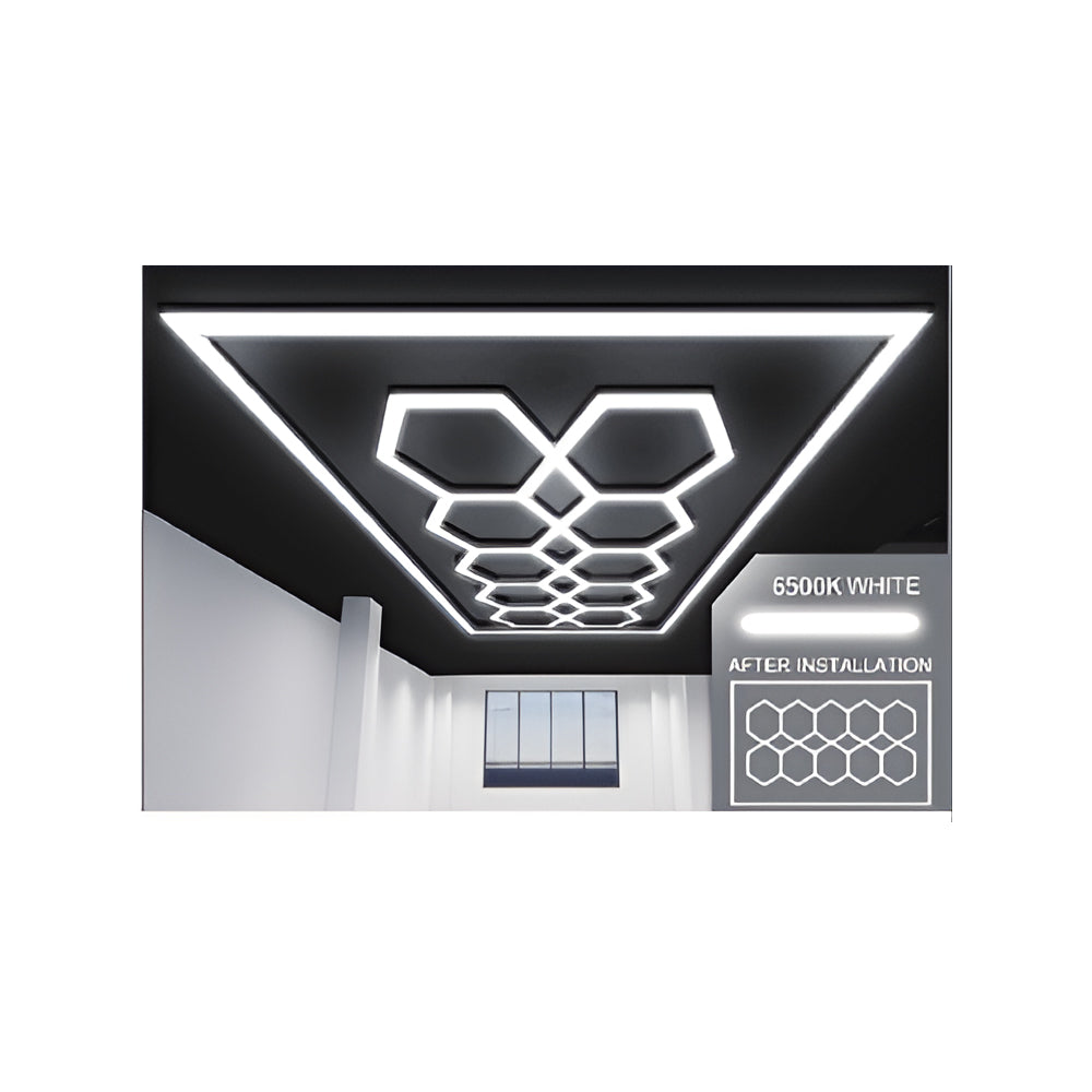 Ener-J 632W Designer LED Ceiling Light with Frame, 10 Hexagon Grid with Border, Commercial Interior Lighting