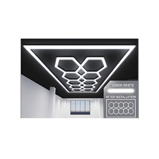 Ener-J 632W Designer LED Ceiling Light with Frame, 10 Hexagon Grid with Border, Commercial Interior Lighting