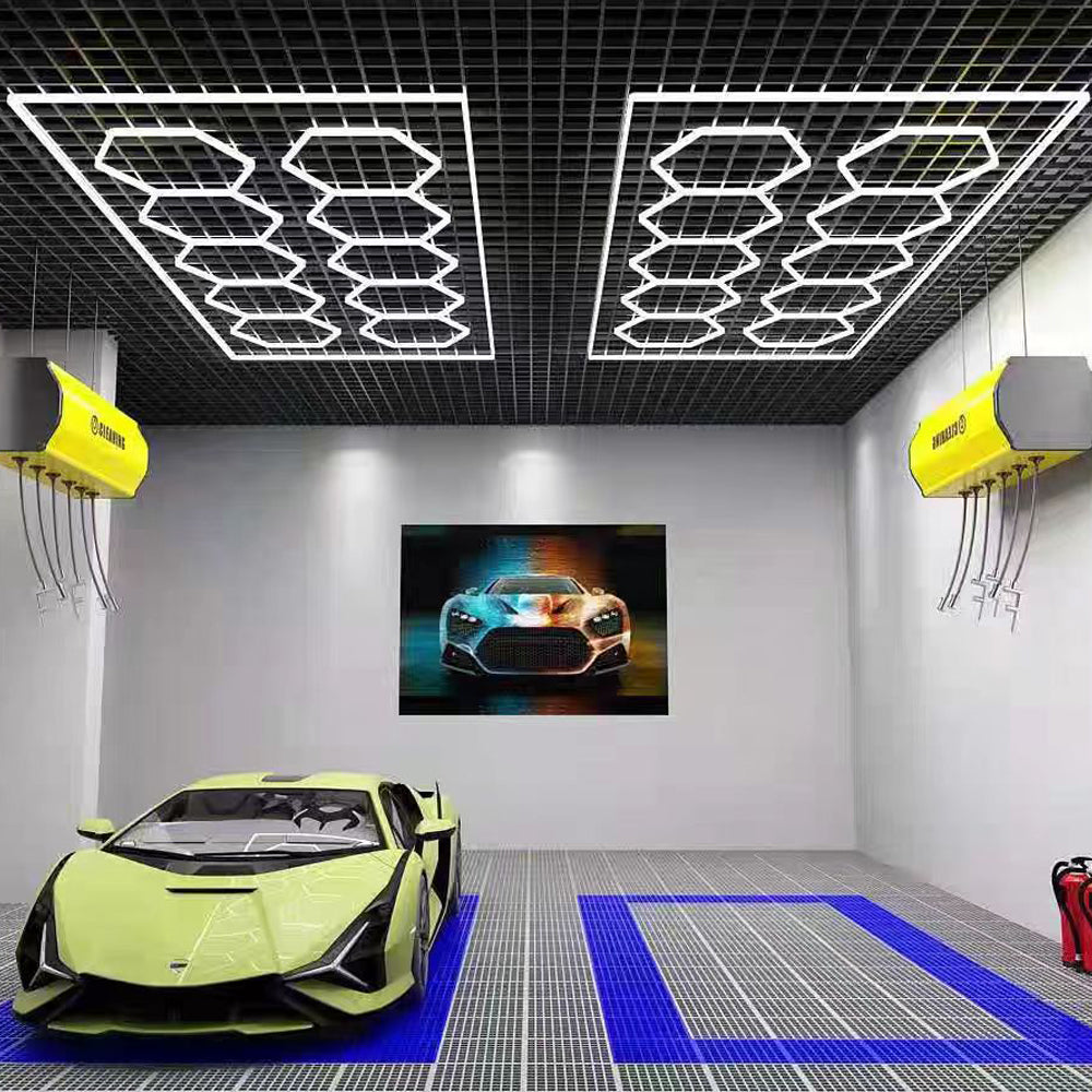Ener-J 632W Designer LED Ceiling Light with Frame, 10 Hexagon Grid with Border, Commercial Interior Lighting