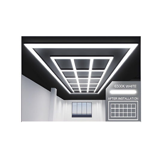 Ener-J 576W Designer LED Ceiling Light with Frame, 18 Square Grid with Border, Commercial Interior Lighting