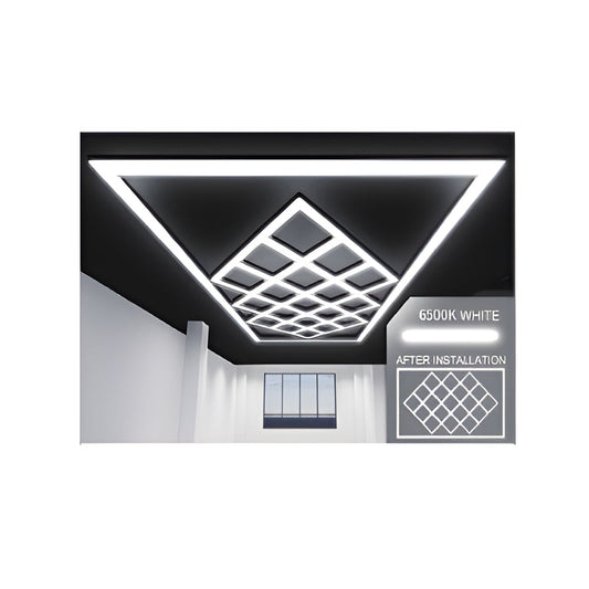 Ener-J 588W Designer LED Ceiling Light with Frame, 19 Diamond Grid with Border, Commercial Interior Lighting