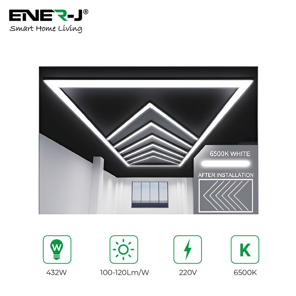 Ener-J 432W Designer LED Ceiling Light with Frame, 8 Arrow Grid with Border, Commercial Interior Lighting
