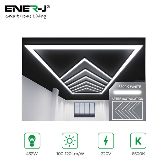 Ener-J 432W Designer LED Ceiling Light with Frame, 8 Arrow Grid with Border, Commercial Interior Lighting