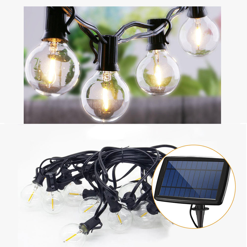 Ener-J 7.6m Solar String Lights Kit, 25 G40 LED Filament Bulbs, 4400mAh Battery, IP64