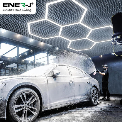Ener-J Hexagon LED Garage Light 160W, 4000K Natural White Modular Ceiling Lighting Kit