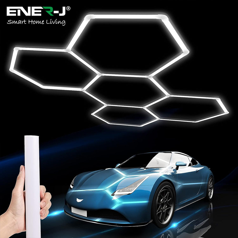 Ener-J Hexagon LED Garage Light 160W, 4000K Natural White Modular Ceiling Lighting Kit