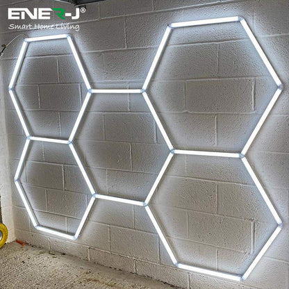 Ener-J Hexagon LED Garage Light 160W, 4000K Natural White Modular Ceiling Lighting Kit