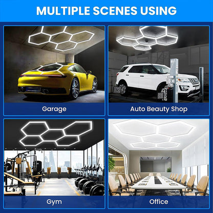 Ener-J Hexagon LED Garage Light 160W, 4000K Natural White Modular Ceiling Lighting Kit