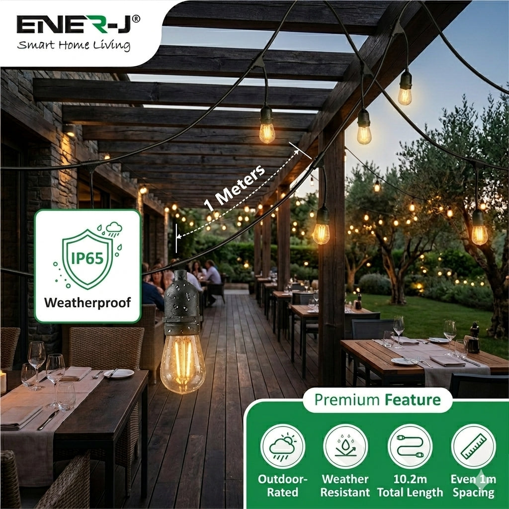 LED String Lights 10.2m 2W S14 10Pcs LED Edison Filament Bulbs E27 Sockets Perfect for Party, Wedding, Anniversaries, Celebrations