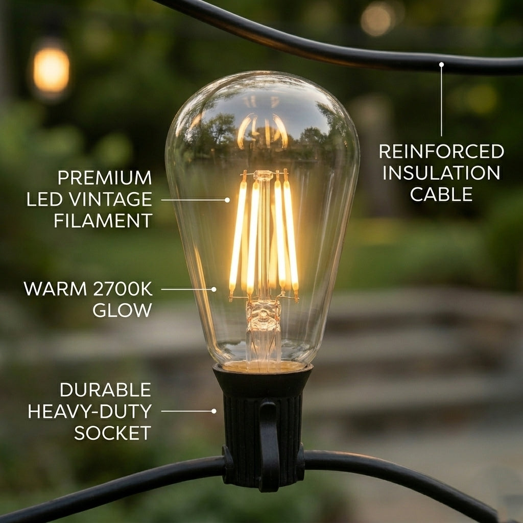 LED String Lights 10.2m 2W S14 10Pcs LED Edison Filament Bulbs E27 Sockets Perfect for Party, Wedding, Anniversaries, Celebrations
