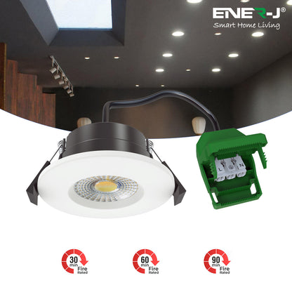 Colour Switching Fire Rated LED Downlight 70mm Cut-Out 7W (60W Equivalent) 3000K-4000K-6000K 770lm Dimmable 60 Deg Beam Angle. With Easy Loop in Loop Out Terminals - Single Pack