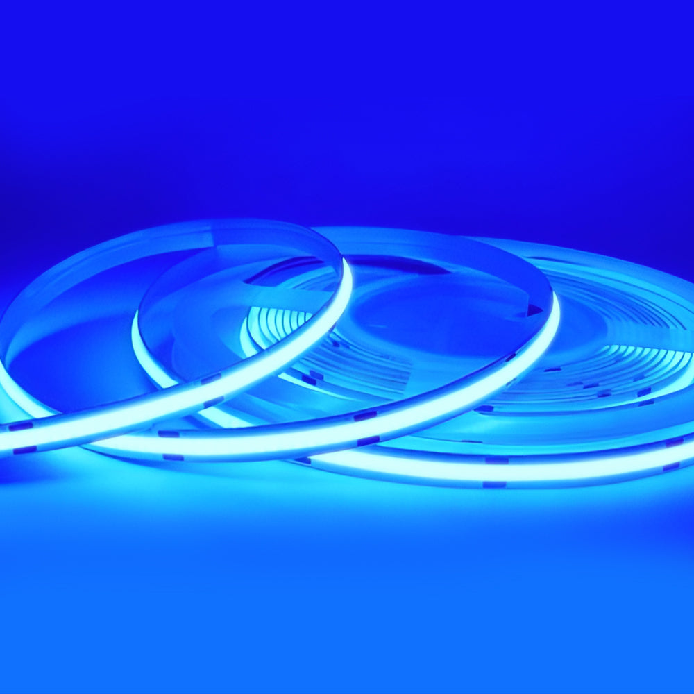 5m LED COB Strip 480L/M 24V, Blue with RF Dimmer and 12W/M Plug & Play Power Supply