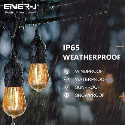 Ener-J 100ft LED Filament String Light Kit, 30 x 1W Vintage LED Bulbs, IP65 Waterproof, 30m Length