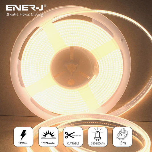 24V COB LED Strip Lights with 480 LEDs/M, 10W/M, 1020lm/M, CRI 90-92, 30m Roll, 4000K, IP20