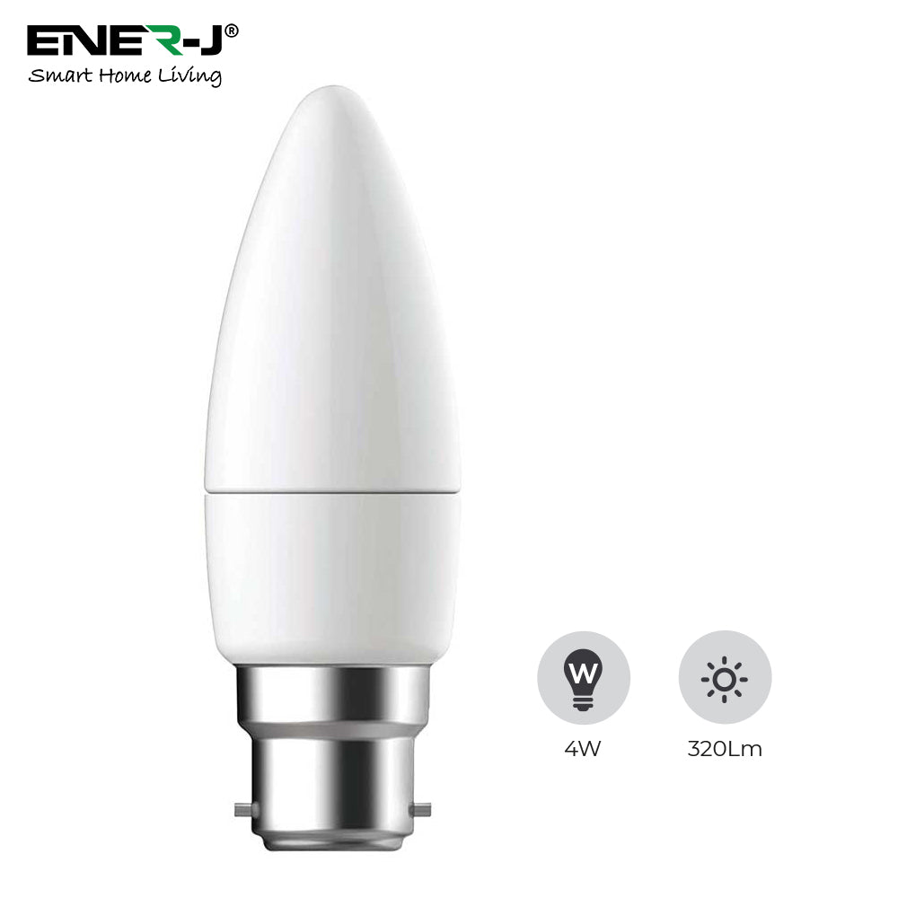 Pack of 10 units, B22 LED Light Bulb, Warm White Candle Bulb C37, 35W Incandescent Equivalent, 3W 320lm Bayonet Lightbulb - 6000K