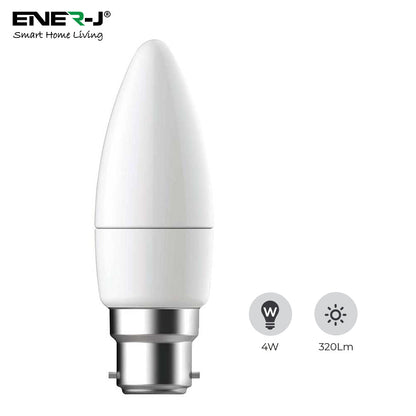 Pack of 10 units, B22 LED Light Bulb, Warm White Candle Bulb C37, 35W Incandescent Equivalent, 3W 320lm Bayonet Lightbulb - 6000K