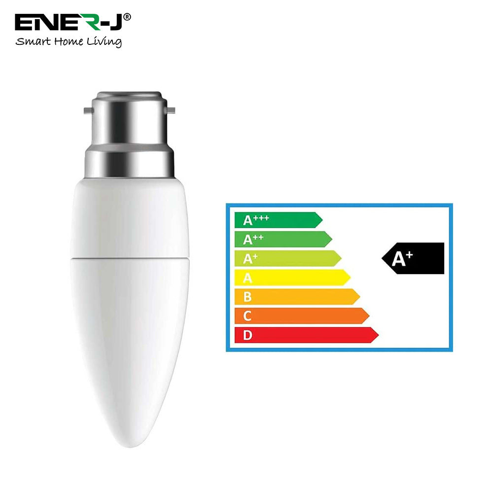 Pack of 10 units, B22 LED Light Bulb, Warm White Candle Bulb C37, 35W Incandescent Equivalent, 3W 320lm Bayonet Lightbulb - 6000K