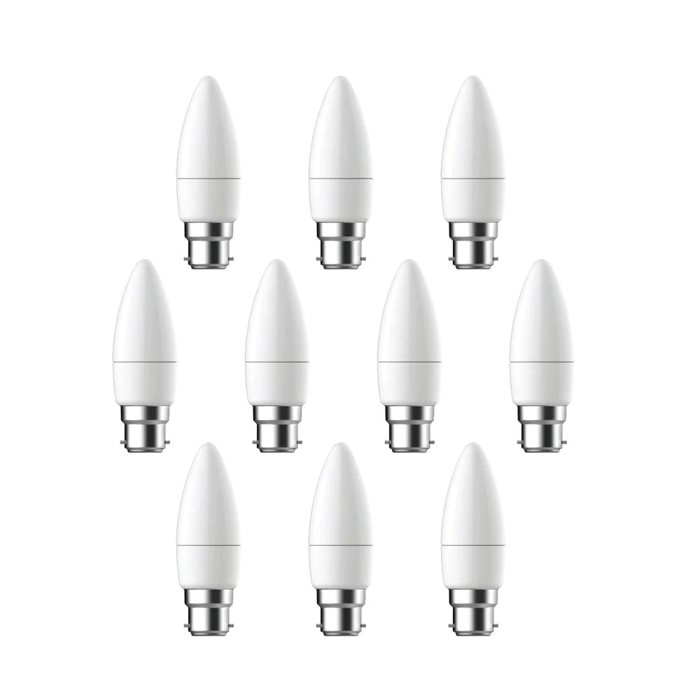 Pack of 10 units, B22 LED Light Bulb, Warm White Candle Bulb C37, 35W Incandescent Equivalent, 3W 320lm Bayonet Lightbulb - 6000K