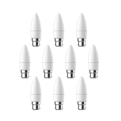 Pack of 10 units, B22 LED Light Bulb, Warm White Candle Bulb C37, 35W Incandescent Equivalent, 3W 320lm Bayonet Lightbulb - 6000K